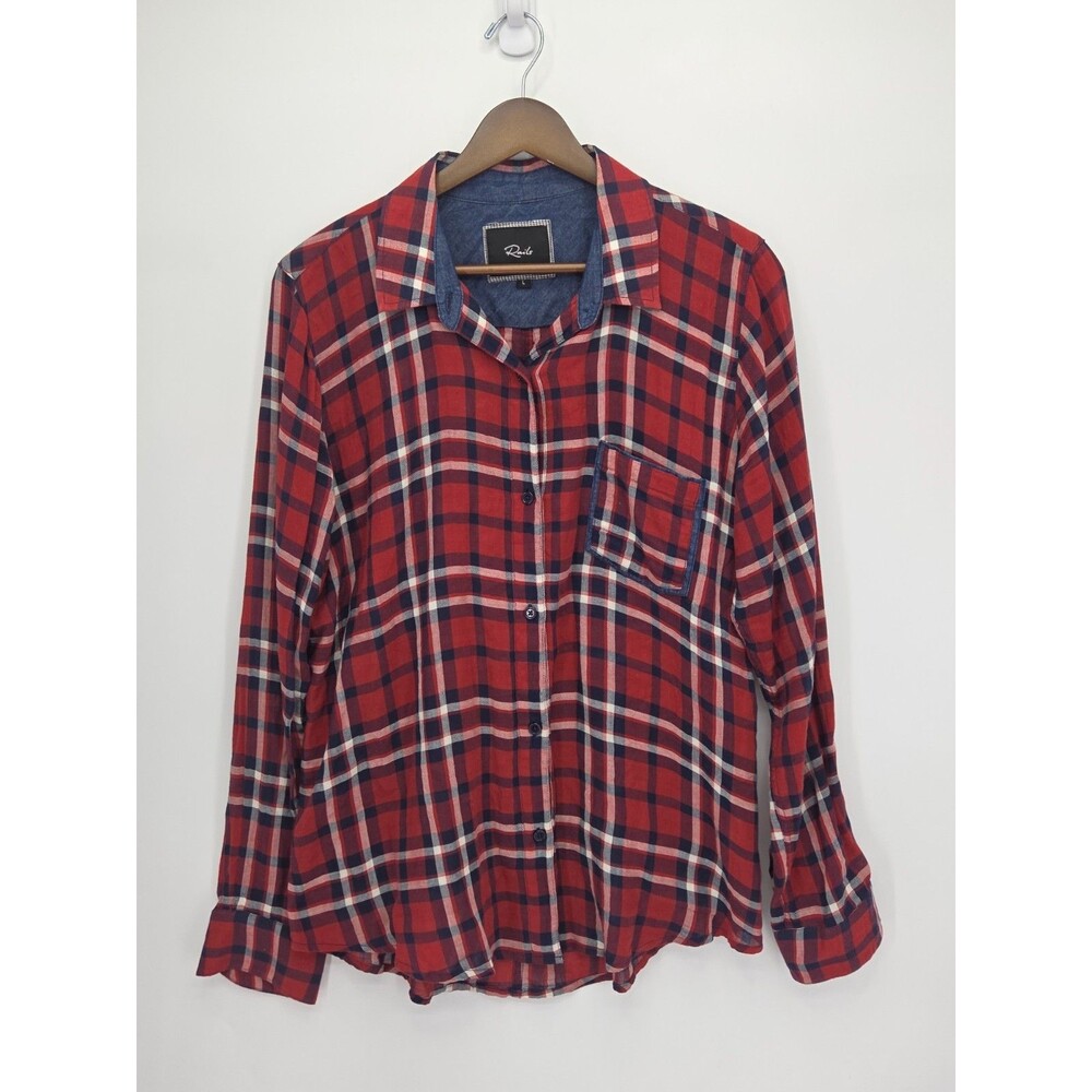 Rails Womens Button Front Plaid Shirt Red White Blue Lightweight Cotton Large
